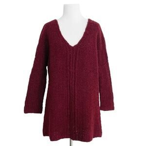 ANTHROPOLOGIE MOTH Alpaca Blend Burgundy Chain Channel Oversized Sweater XS